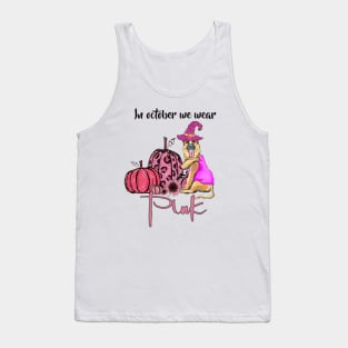 In October We Wear Pink - Halloween Pink German Dog Witch Pumpkin Tank Top